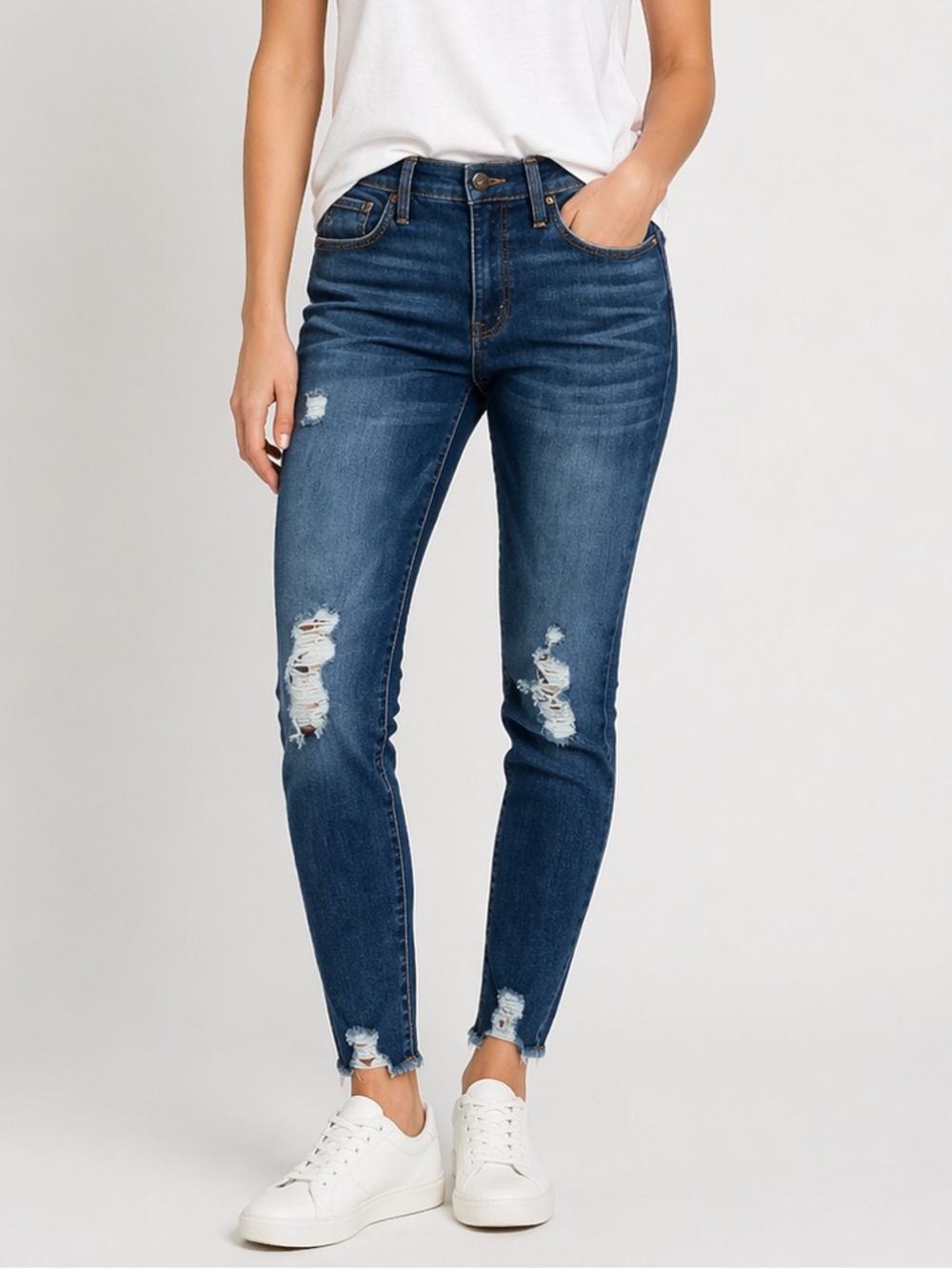 Madewell 9” High Rise Medium-Dark Wash Distressed Slim Skinny Jeans size 28T